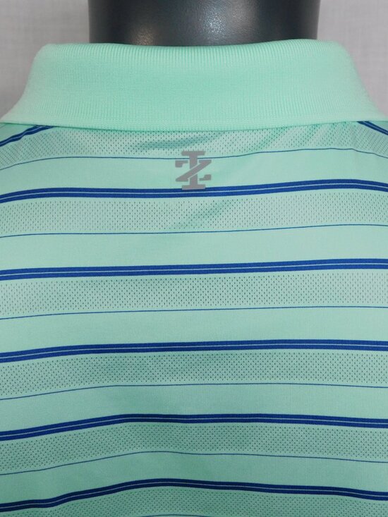 IZOD Golf Mens 2XL XXL Sea Foam Green Blue Striped Polo Shirt - Picture 8 of 10